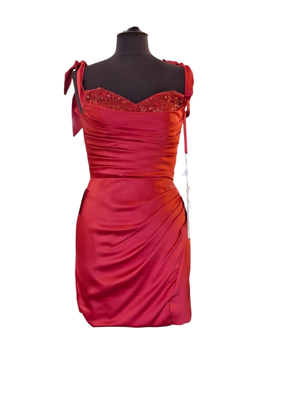 Red Satin Tie-Shoulder Cocktail Dress